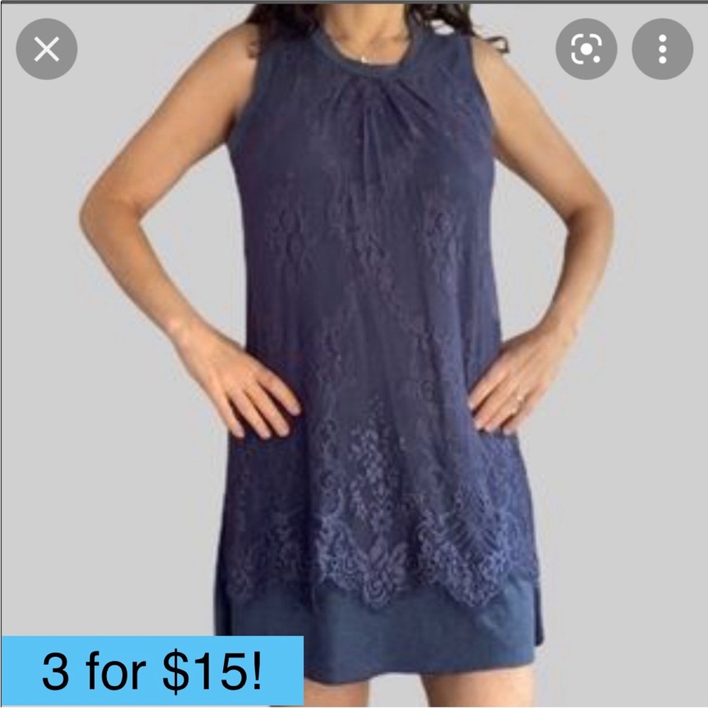 Papillon Blue Lace Front Sleeveless Jersey Tank Dress M